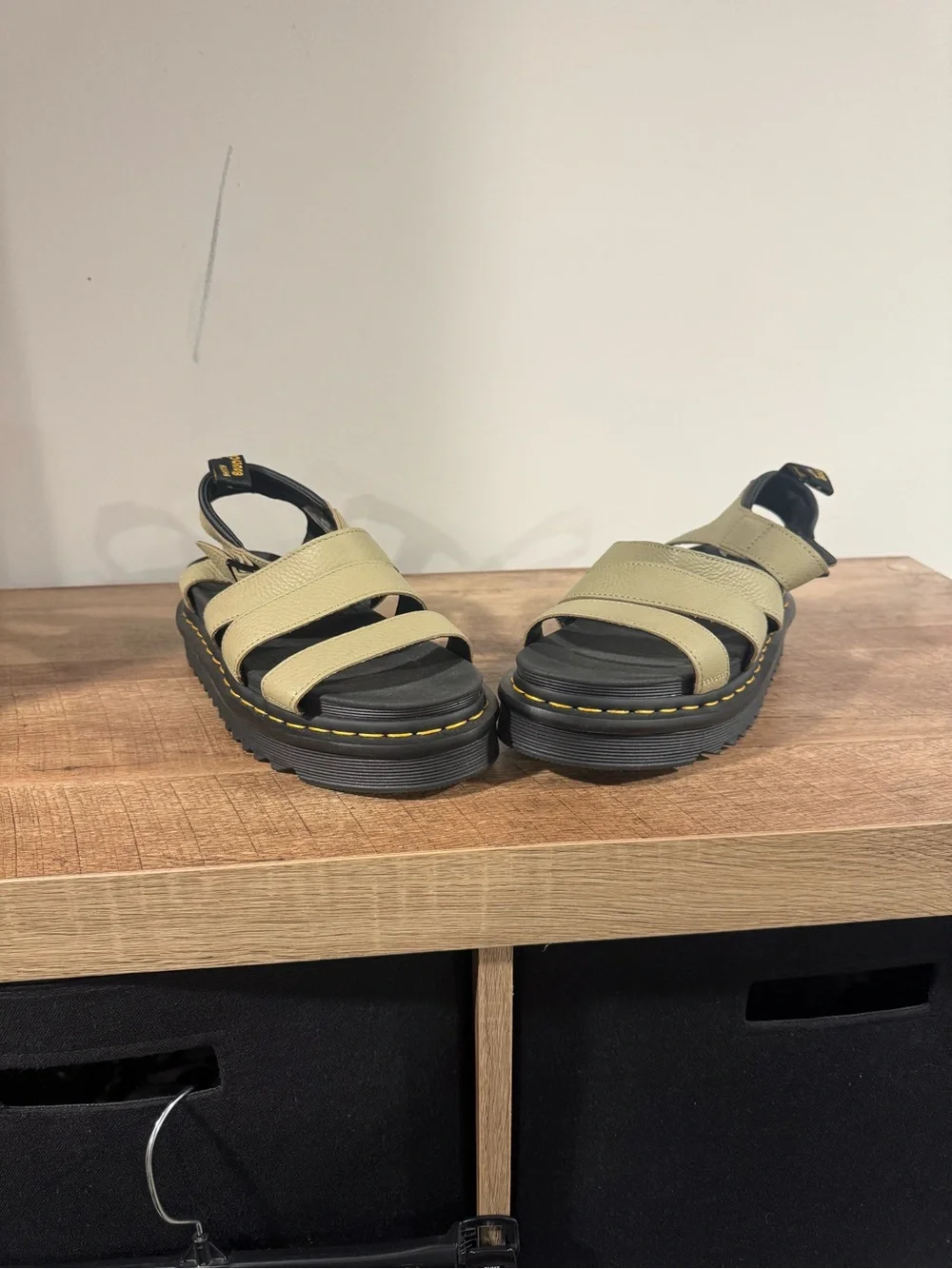 Dr. Martens Olive Green Leather Platform Sandals